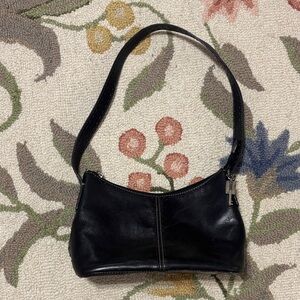 Fossil Vintage “1954” Black Leather Shoulder Bag, Key Charm, 1990s, Y2K